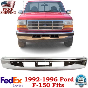 Front Bumper For 1992-1996 Ford F-150 Fits Bronco Chrome - Picture 1 of 8