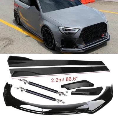 Front Bumper Lip Spoiler Splitter Body Kit+Side Skirt For Audi A3 Quattro/RS3/S3 - Image 1 of 4