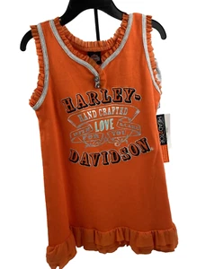 Harley Davidson Girl 4T Jersey Dress Panty 2 piece orange ruffles cotton NEW -B - Picture 1 of 16