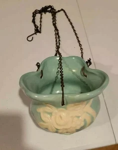 Maceta colgante de cerámica vintage - hermoso diseño - verde mate - Imagen 1 de 4