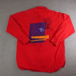 Vintage Newport Blue Shirt Mens Large Red Long Sleeve Button Up Graphic 1987* - Picture 1 of 22