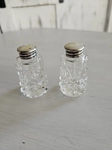 Vintage  Cut Crystal Glass Salt + Pepper Shakers Sterling Silver Czechoslovakia - Picture 1 of 10