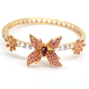 Heated Gemstone Red Ruby, Sapphire & Zircon 925 Silver Bracelet 17.5" x 17.5" - Picture 1 of 5
