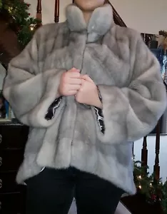 NEW GENUINE SAPPHIRE BLUE REAL MINK FUR JACKET COAT RARE UK 14/16 - Picture 1 of 6