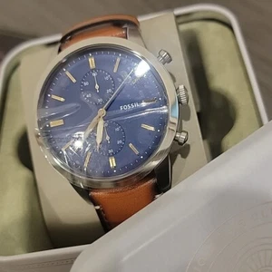 Fossil Men's Townsman Quartz Stainless Steel & Leather Chronograph Watch FS5279 - Picture 1 of 10