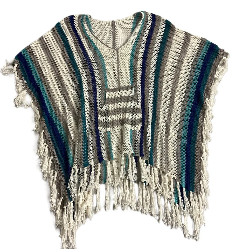 Poncho unisex tejido con flecos a rayas múltiples talla única para todos Foto 1 de 3