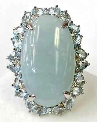 Anillo HSN Colleen Lopez Plata Esterlina Aguamarina Lechosa y Piedras Preciosas Talla 7 Foto 1 de 4
