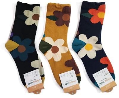 Kikiya Socks Women Korean Novelty Lot of 3 Pairs Floral in Black  Blue Gold - Image 1 of 4