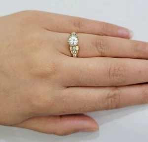 Real 10k Yellow Gold Ladies Ring Wedding Engagement Band 10kt Gold & Solitaire - Picture 1 of 7