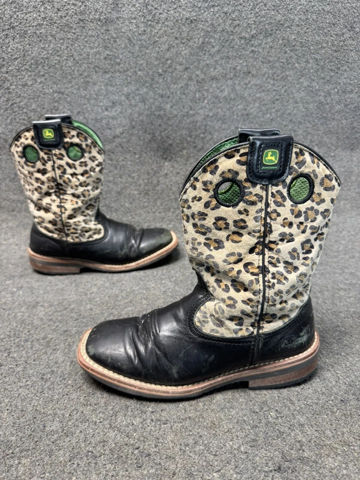 John Deere“Growin Like A Weed”Leather Leopard Cowgirl/Boy Boots Sz.5  JD3310 - Image 1 of 4