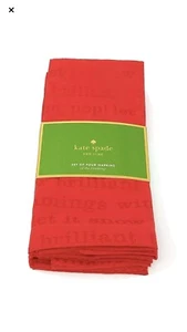 Kate Spade Set 4 Napkins Red Cotton All The Trimmings Event Party Reuse Wash New - Picture 1 of 4