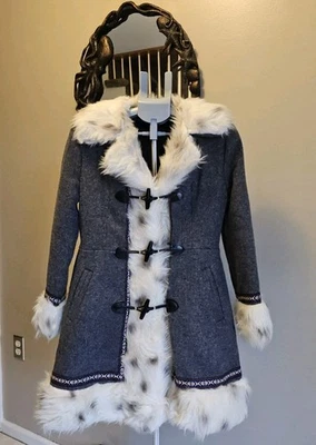 True Vintage 70s Gray Nordic Faux Fur Penny Lane Toggle Wool Coat Womens S Boho - Image 1 of 4