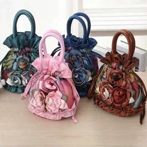 Lace Lace Flower Bag Top Handle Women's Handbag Bucket Drawstring Cloth Bag - Picture 1 of 22