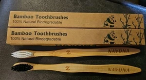 Bamboo Toothbrush 2-Pack. Eco-Friendly Wood Toothbrush Bamboo , Medium Bristle - Picture 1 of 2