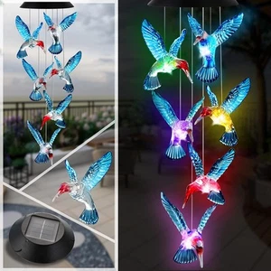Solar Wind Chimes - Outdoor Color Changing Light Up Blue Windchimes - Picture 1 of 7