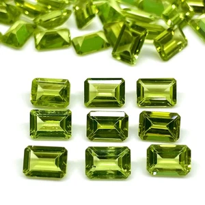 9 Pcs Natural Peridot 7x5mm Emerald Cut Top Quality Loose Untreated Gemstones - Picture 1 of 11