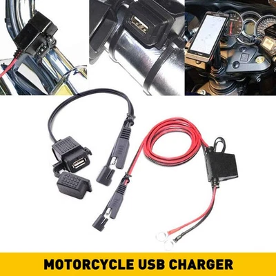Motorcycle USB Charger SAE Waterproof USB to Cable Adapter Socket Battery - Image 1 of 4
