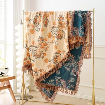 Boho Cotton Throw Blanket - Large Soft All-Season Quilt with Rustic Floral De... - Image 1 of 4