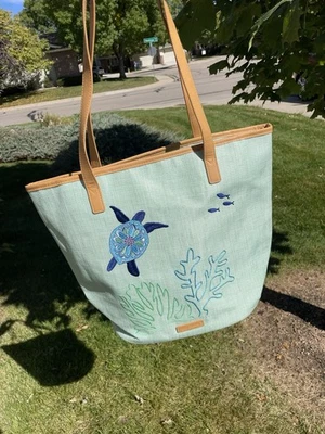 Vera Bradley Straw Bucket Tote Bag In The Turtle Dream Pattern - Image 1 of 4