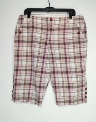 Pantalones Cortos Gloria Vanderbilt Talla 16 Rosa Multicolor Algodón a Cuadros Foto 1 de 4