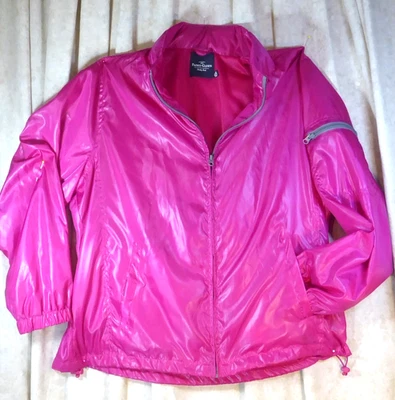 Chaqueta cortavientos rosa glorioso descolorida para mujer bolsillos talla 1X/XG (16W) VINTAGE Foto 1 de 4