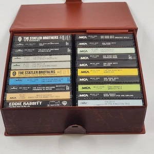 Set of 20 Cassette Tapes Vinyl Carry Case Library Album Country Gospel Genre - Picture 1 of 14