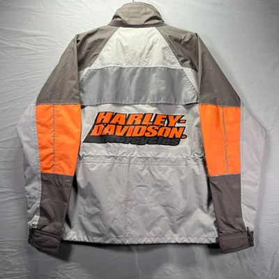 Harley-Davidson Reflective Rain Suit Jacket Mens Small Orange Gray With Hood - Image 1 of 4