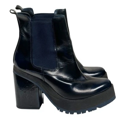 Botas Miista Yolanda Cuero Plataforma Tacón Bloque Azul Marino Talla 7.5 EE. UU. Foto 1 de 4