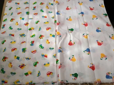 Vintage Material Transportation & Clowns  Print 1yd x 44" Fabric Truck Trains - Image 1 of 3