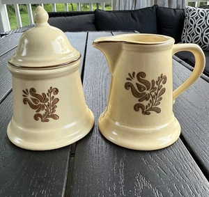 Vintage Pfaltzgraff Village Set Sugar Bowl Lid #6-22 and Creamer #6-24 - Picture 1 of 8