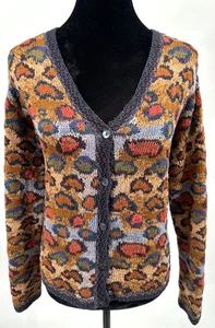 Peruvian Connection Womens V-Neck Cardigan Small Multicolor Animal Pima Cotton - Picture 1 of 11