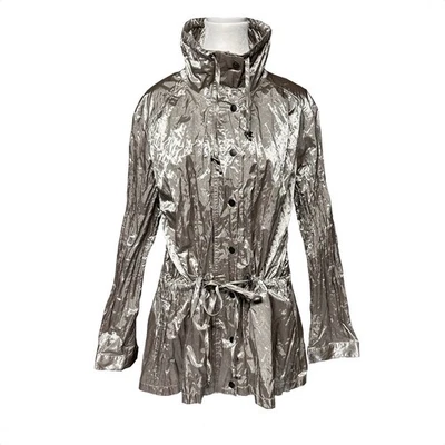 TravelSmith металлический серебряный плащ легкий куртка Cinch талии женщин 1 X - Изображение 1 из 4