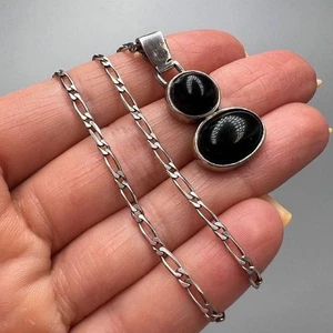 Collar colgante de ónix negro 925 de plata esterlina vintage de La Cano... - Imagen 1 de 8