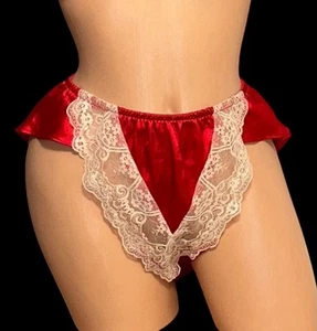 ADORABLE Red Shiny Satin Ivory Lace Trim Pajama Shorts Panties Women’s L NOS - Picture 1 of 9