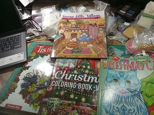 Lot Of 3 Adult Coloring Books And Whimsical Village - Bild 1 von 24