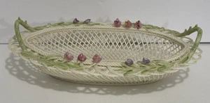BELLEEK IRISH PORCELAIN WOVEN OVAL BASKET W/ Handles Tulips 2008 Annual 167/1500 - Picture 1 of 6