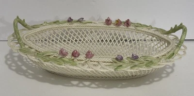 BELLEEK IRISH PORCELAIN WOVEN OVAL BASKET W/ Handles Tulips 2008 Annual 167/1500 - image 1 of 4