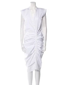 VERONICA BEARD White Asymmetric Ruched Stretch Cotton Poplin Shirt-Dress 4 - S - Picture 1 of 4