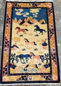 Antique Traditional Handmade Chinese Tibetan Wool Multicolor Rug 119x76cm - Picture 1 of 12