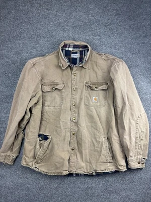 Carhartt Jacket Mens XL Brown Canvas Flannel Lined Workwear Shacket Coat - Image 1 of 4