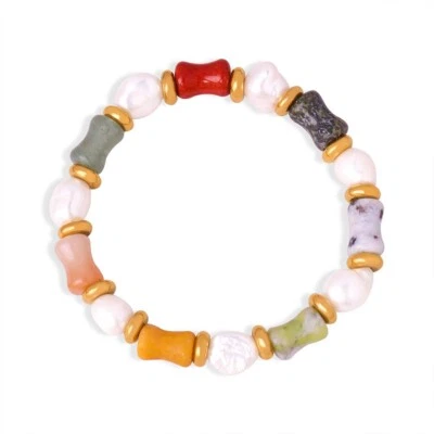 Elastischer Armband mit Perlen und Natursteinen Edelstahl Süßwasserperlen - Bild 1 von 4