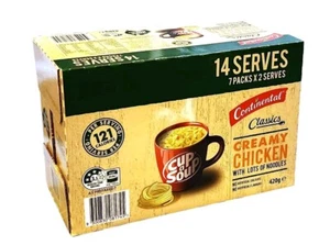 CONTINENTAL CUP A SOUP CREAMY CHICKEN W LOTS OF NOODLES 14x30g serves FREE POST - Picture 1 of 4