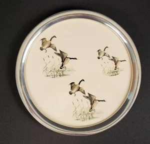 Revere Pewter 11” Server Platter IVORY Porcelain w/Bird Pheasants - Picture 1 of 6
