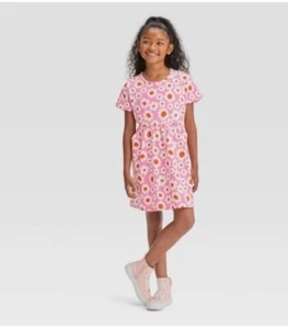 Girls Cat & Jack Pink Floral Dress Whimsical Short Sleeves & Pockets Size 10/12 - Picture 1 of 9