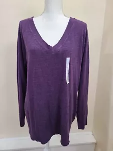NWT Croft & Barrow Women's Plus Purple Extra Soft Sweater Long Sleeve V-Neck 1X - Picture 1 of 6