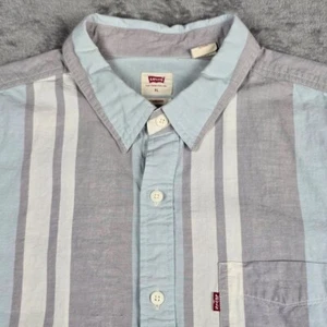 Camicia Levis Standard da uomo XL maniche corte con bottoni grigio blu a righe bianche - Foto 1 di 18