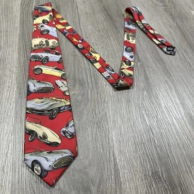Robert Talbott Men’s Silk Tie Red Roadsters Classic Cars Hand Sewn Made In USA - Image 1 of 4