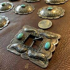 1920s - 1930s Old EARLY VINTAGE NAVAJO TURQUOISE STERLING SILVER CONCHO BELT OLD