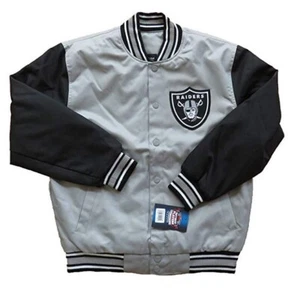Chaqueta de sarga Oakland Raiders NFL para hombre de poli algodón con logotipo delantero/trasero - Imagen 1 de 2