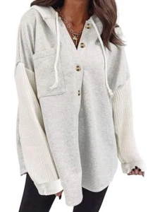 Womens Oversized Sweatshirt Hoodies Casual Long Sleeve Solid Button Down Hood... - Picture 1 of 6